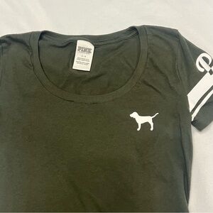 PINK Victoria Secret Dark Green Olive Dog logo Tee Tshirt size small